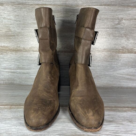 Lauren Ralph Lauren GEN Brown Nubuck Leather Ankle Boot Buckle Strap Size 9.5 - Picture 2 of 10